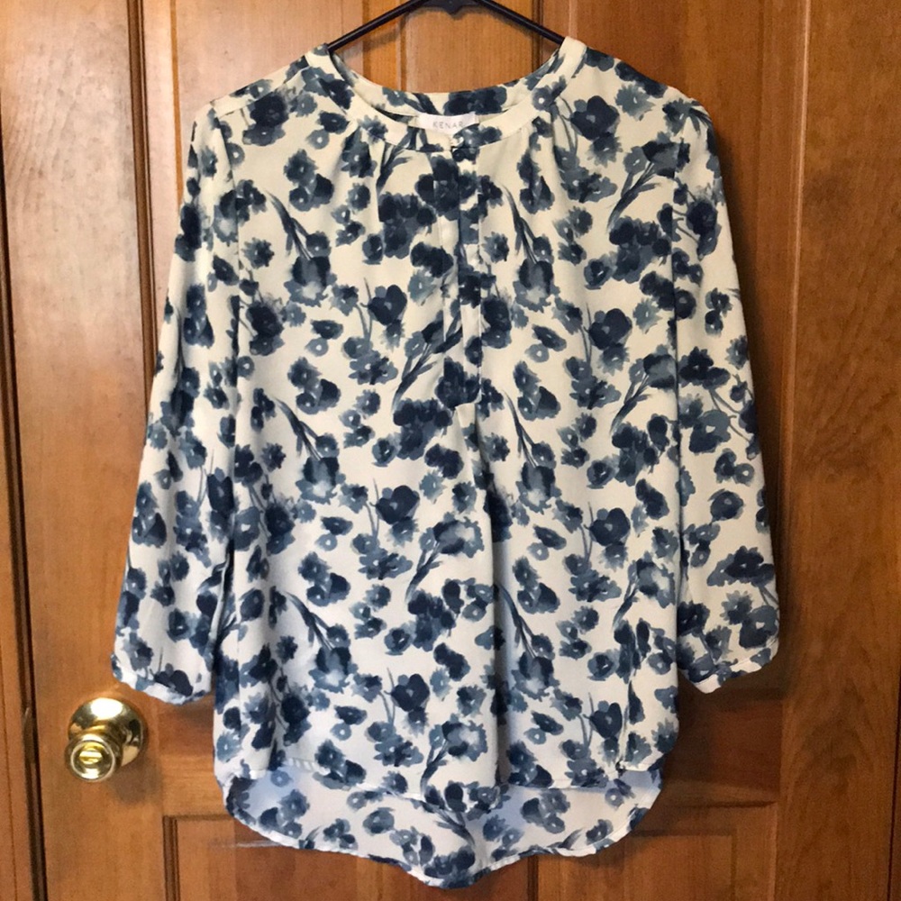 Small Blue floral quarter length career blouse